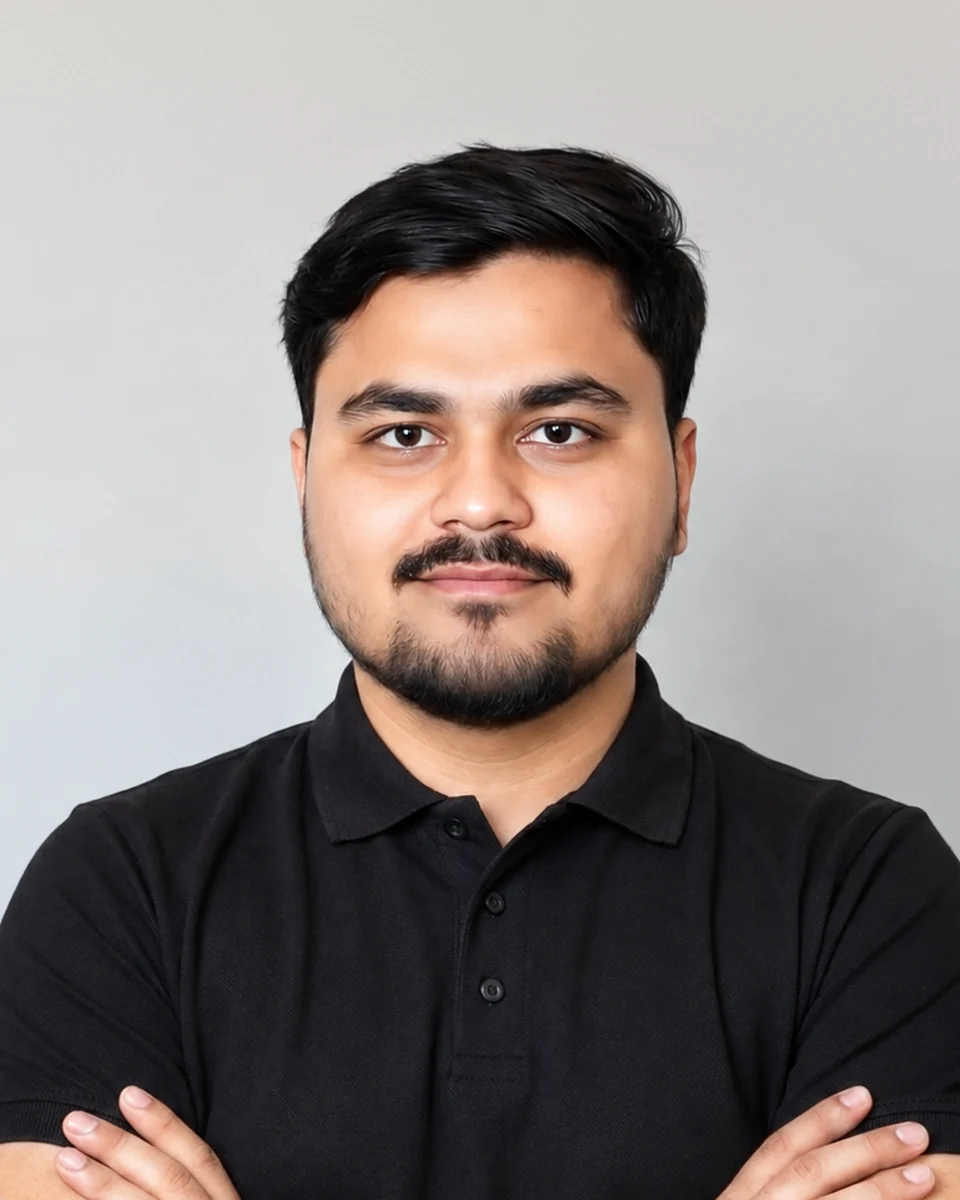 N K Raushan, founder of Akarshan Media, in a black polo shirt with arms crossed